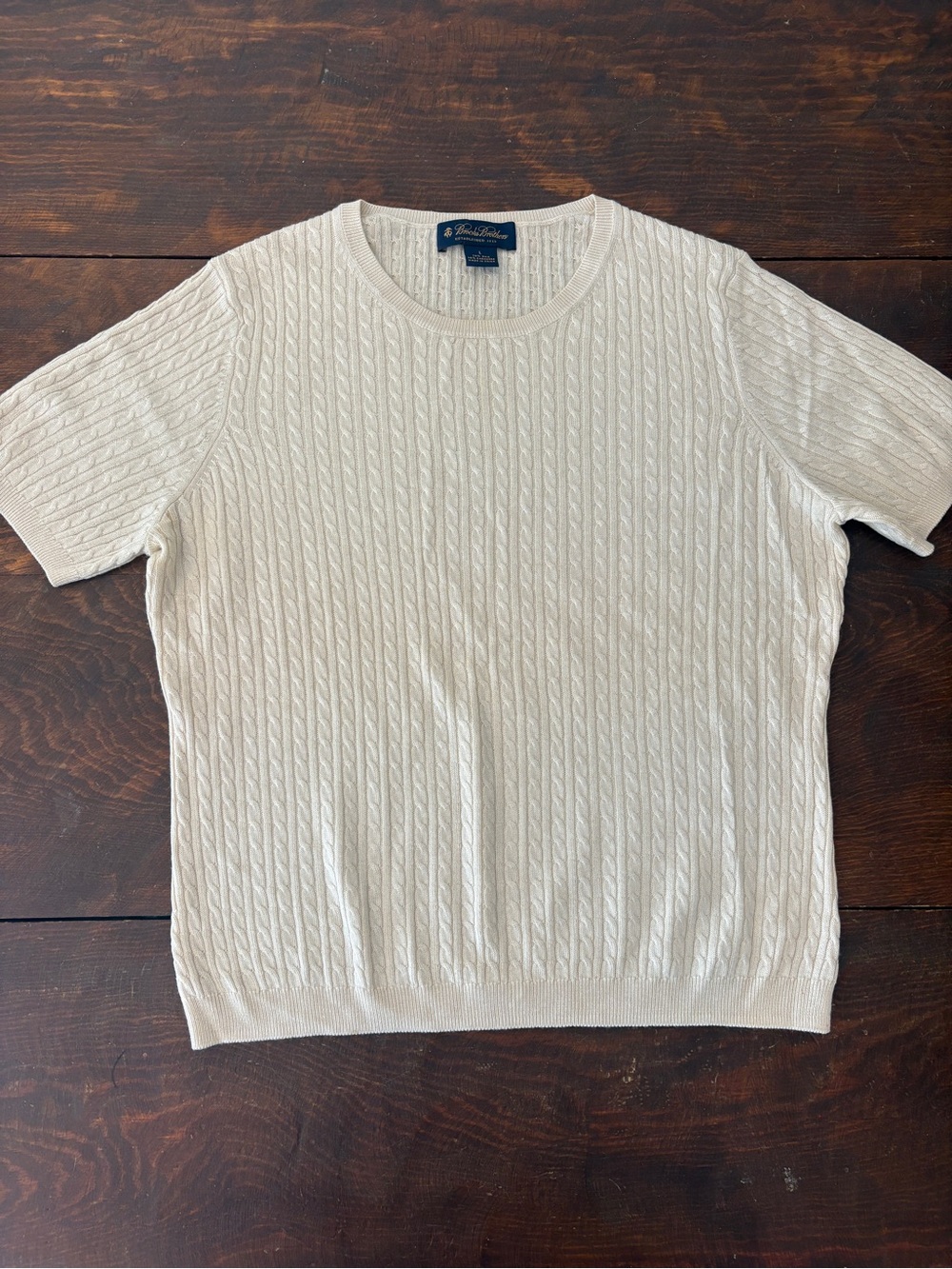 Brooks Brothers Short Sleeve Sweater Women Large Silk Cashmere Cable Knit Cream